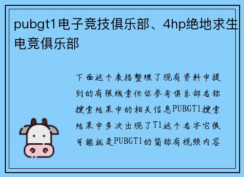 pubgt1电子竞技俱乐部、4hp绝地求生电竞俱乐部